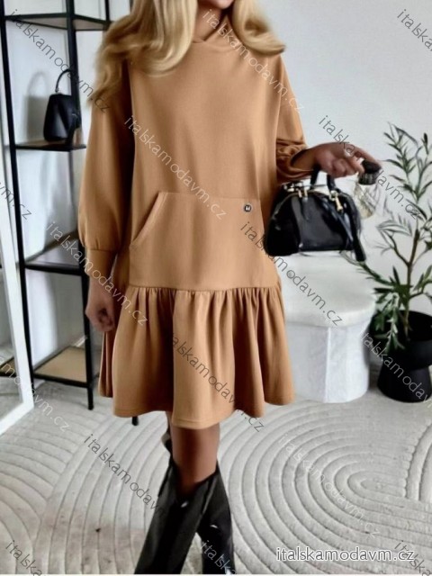 Šaty krátke mikinové dlhý rukáv dámske nadrozmer (48/50/52 ONE SIZE) TALIANSKA MÓDA IMD25226