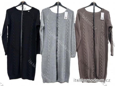 Šaty pletené s opaskom dlhý rukáv dámske (S/M/L ONE SIZE) TALIANSKA MÓDA IMD25231