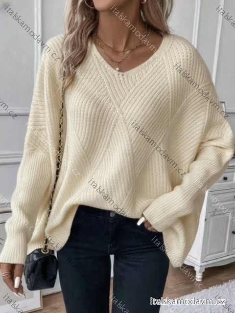 Sveter pletený dlhý rukáv dámsky nadrozmer (52/54/56 ONE SIZE) TALIANSKA MÓDA IMD25233