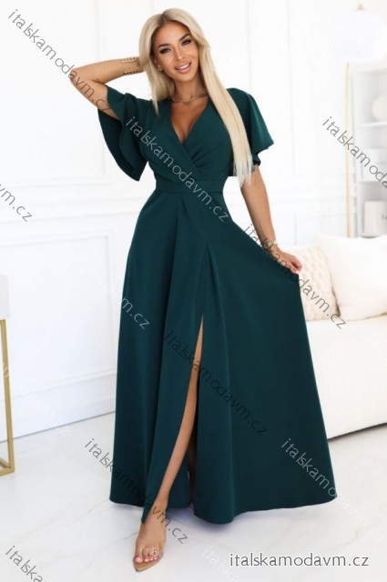 Dlhé šaty JENNIFER s rázporkom na nohaviciach, rukávmi a výstrihom (S-3XL) Poľská moda NMC-581-8/DUR