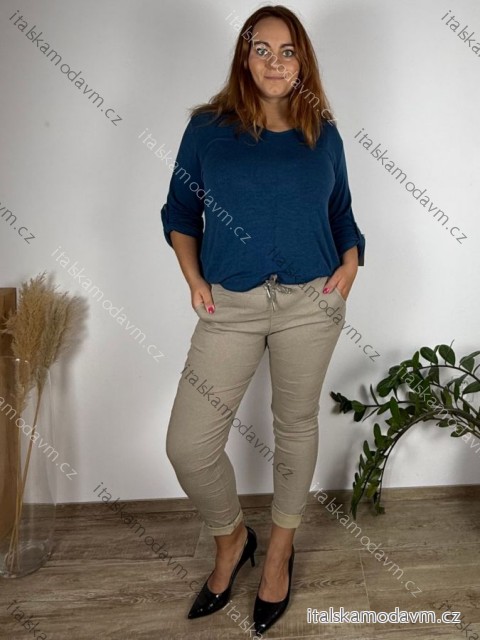 Tunika teplá 3/4 rukáv dámský nadrozměr VERONA (54/56/58 ONE SIZE) ITALSKÁ MÓDA IM425655/DU 54/56/58 modrá petrolejová