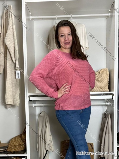 Sveter pletený dlhý netopierí rukáv dámsky (UNI SL) TURECKÁ MÓDA TM922STAR/DR růžová středně S/M/L