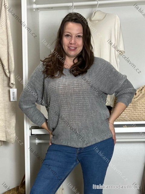 Sveter pletený dlhý netopierí rukáv dámsky (UNI SL) TURECKÁ MÓDA TM922STAR/DR tmavě šedá S/M/L