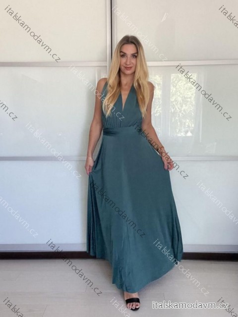 Šaty variabilní vázání dlouhé elegantní společenské dámské (S/M/L/XL ONE SIZE) ITALSKÁ MÓDA IMPBB23A11791/DU -   zelená smaragdová -   L/XL
