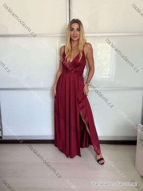 Šaty dlhé spoločenské na ramienka dámske BEATRIX (S/M/L ONE SIZE) TALIANSKA MÓDA IMM25M35843/DUR -   vínová -   S/M/L