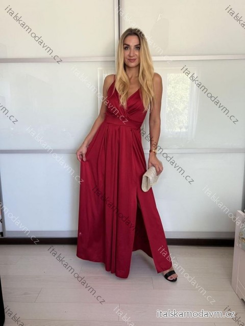 Šaty dlhé spoločenské na ramienka dámske BEATRIX (S/M/L ONE SIZE) TALIANSKA MÓDA IMM25M35843/DUR -   červená -   S/M/L