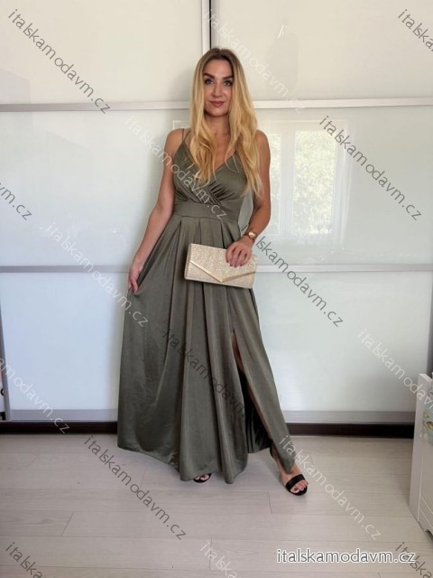 Šaty dlhé spoločenské na ramienka dámske BEATRIX (S/M/L ONE SIZE) TALIANSKA MÓDA IMM25M35843/DUR -   zelená khaki -   S/M/L