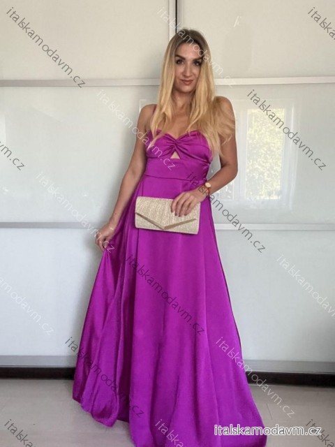 Šaty dlhé elegantné saténové na ramienka dámske (S/M/L ONE SIZE) TALIANSKA MÓDA IMPBB25B26588/DU -   růžová fuchsiová -   S/M/L