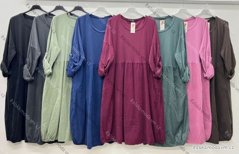 Šaty manžestrové teplé 3/4 dlhý rukáv dámske nadrozmer (50/52/54 ONE SIZE) TALIANSKA MÓDA IM425657