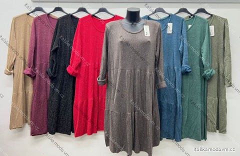 Šaty teplé trblietavé dlhý rukáv dámske nadrozmer (54/56/58 ONE SIZE) TALIANSKA MÓDA IM425661