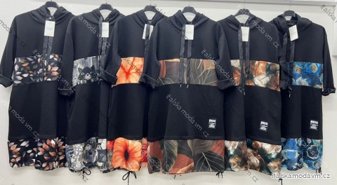 Šaty mikinové s kapucňou dlhý rukáv dámske nadrozmer (48/50/52 ONE SIZE) TALIANSKA MÓDA IM425667
