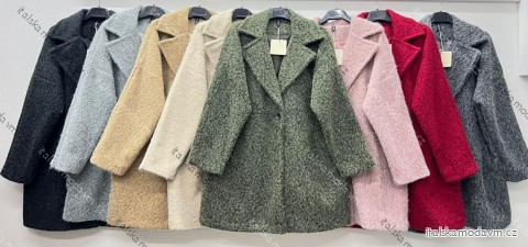 Kabát flaušový dlhý rukáv dámsky nadrozmer (52/54/56 ONE SIZE) TALIANSKA MÓDA IM425674