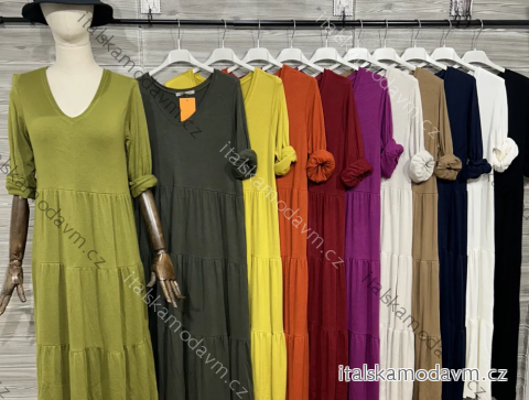 Šaty dlhé voľnočasové dlhý rukáv dámske (S/M/L ONE SIZE) TALIANSKA MÓDA IMPOZ25AM-2105