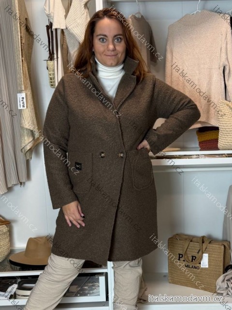 Kabát beránek dlouhý rukáv dámský nadrozměr OLGA  (48/50/52 ONE SIZE) ITALSKÁ MÓDA IMWCH251111/DUR