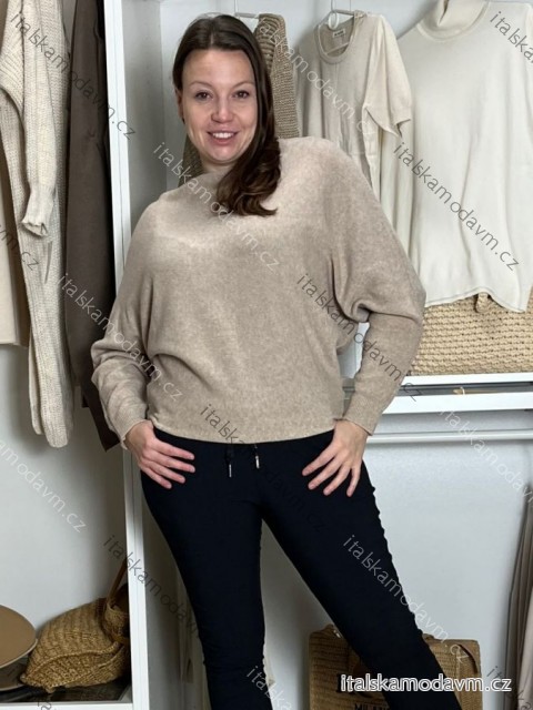 Sveter úpletový dlhý rukáv dámsky KLARA  (M/L/XL ONE SIZE) TALIANSKA MÓDA IMSM251144/DU M/L/XL béžová