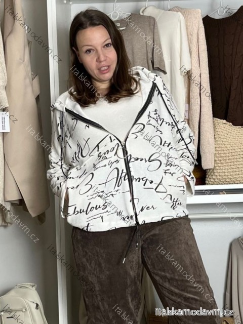 Mikina oversize na zips s kapucňou dlhý rukáv dámska WRITE  (M/L/XL ONE SIZE) TALIANSKA MÓDA IMPOZ25JSD-16583/DU M/L/XL biela