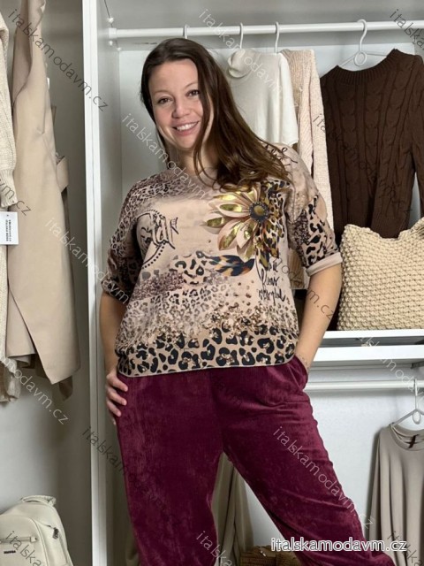 Tunika dlhý rukáv dámska JANE nadrozměr (44/46/48 ONE SIZE) IMPOZ25LW-91085-1/DU 44/46/48 tmavo béžová