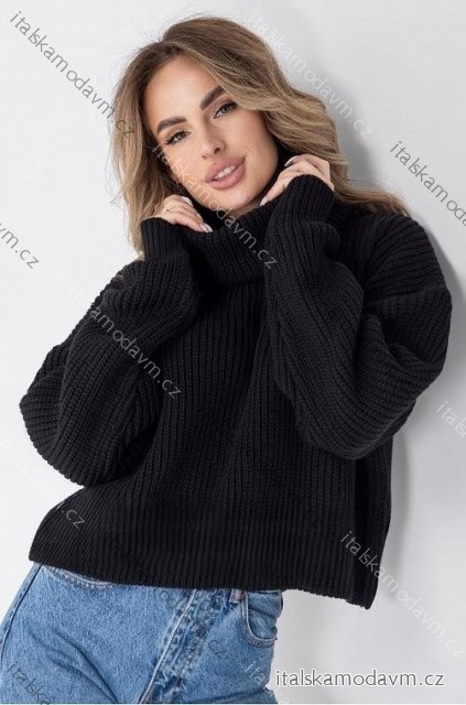 Svetr krátký pletený s rolákem dlouhý rukáv dámský (S/M/L ONE SIZE) ITALSKÁ MÓDA IMD24496