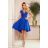 Šaty elegantné spoločenské krátke s krátkym rukávom PATRICIA (S- 3XL) poľská móda NMC-300-3/DU modrá kráľovská S