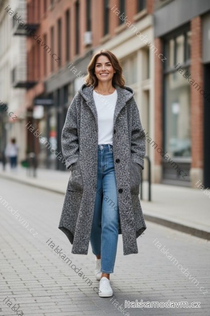 Kabát flaušový dlhý rukáv dámsky nadrozmer (46/48/50 ONE SIZE) TALIANSKA MÓDA IMD25249