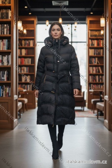 Bunda zimná s opaskom dlhý rukáv dámska nadrozmer (M-2XL ONE SIZE) TALIANSKA MÓDA IMD25259