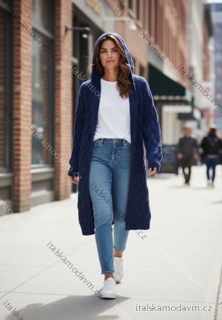 Cardigan pletený teplý s kapucňou dlhý rukáv dámsky (S/M/L ONE SIZE) TALIANSKA MÓDA IMD25269