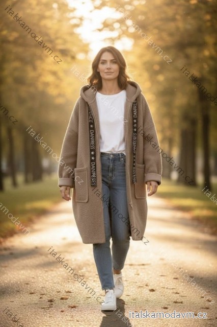 Kabát baránkový s kapucňou dlhý rukáv dámsky nadrozmer (50/52/54 ONE SIZE) TALIANSKA MÓDA IMD25271