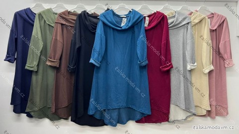 Šaty volnočasové teplé s golerem dlouhý rukáv dámské nadrozměr (52/54/56 ONE SIZE) ITALSKÁ MÓDA IM425681