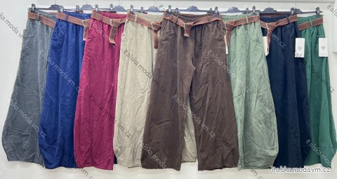 Nohavice voľnočasové manžestrové s opaskom dámske nadrozmer (44/46/48 ONE SIZE) TALIANSKA MÓDA IM425682