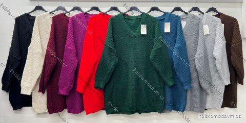 Sveter pletený dlhý rukáv dámsky nadrozmer (54/56/58 ONE SIZE) TALIANSKA MÓDA IM425687