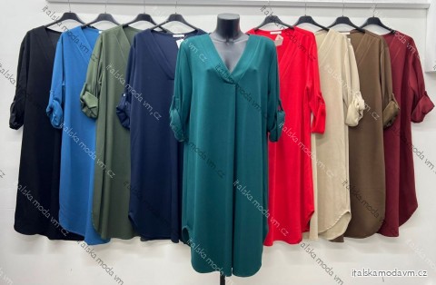 Šaty elegantný 3/4 dlhý rukáv dámske nadrozmer (50/52/54 ONE SIZE) TALIANSKA MÓDA IM425688