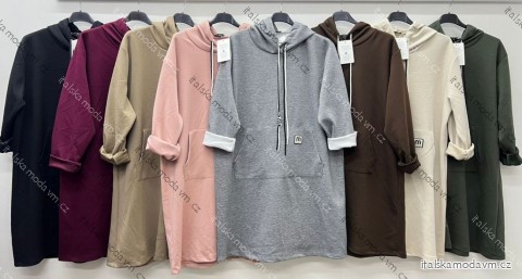 Šaty mikinové dlouhý rukáv dámské nadrozměr (52/54/56 ONE SIZE) ITALSKÁ MÓDA IM425691