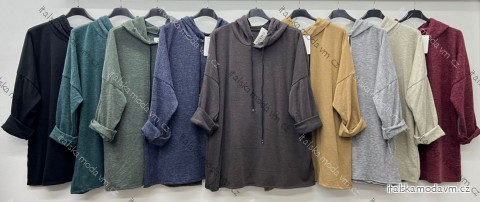 Mikina teplá s kapucňou dlhý rukáv dámska nadrozmer (54/56/58 ONE SIZE) TALIANSKA MÓDA IM425700