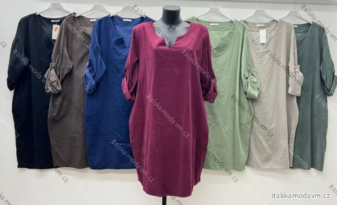 Šaty teplé manžestrové 3/4 dlouhý rukáv dámské nadrozměr (48/50/52 ONE SIZE) ITALSKÁ MÓDA IM425701