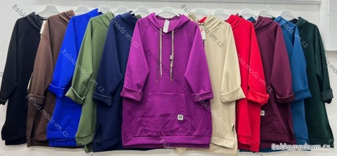 Šaty mikinové s kapucňou dlhý rukáv dámske nadrozmer (54/56/58 ONE SIZE) TALIANSKA MÓDA IM425705