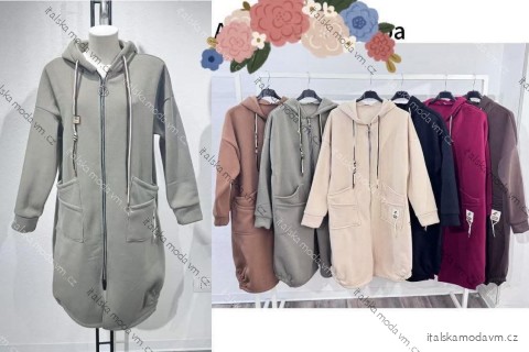 Mikina predĺžená teplá s kapucňou a vreckami dlhý rukáv dámska nadrozmer (52/54/56 ONE SIZE) TALIANSKA MÓDA IMC25460