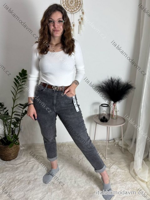 Rifle jeans s páskem  MOM FIT dámske nadrozměr (M-3XL) MOON GIRL MA525KF520-6/DUR šedá 3XL