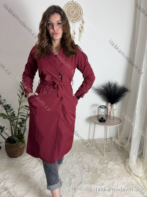 Kabát trenčkot dlhý slabý s opaskom dlhý rukáv dámsky (S/M/L ONE SIZE) TALIANSKA MÓDA IMWKK252579/DR vínová S/M/L