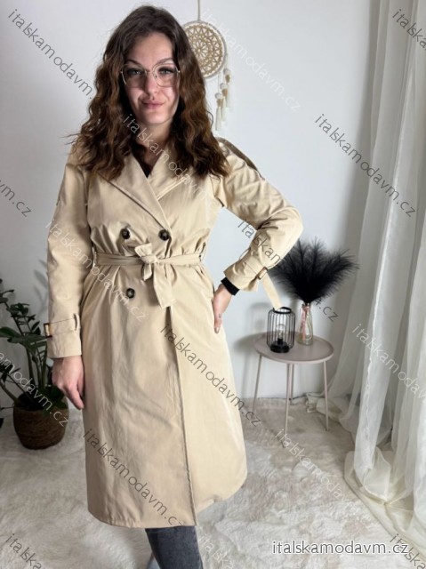 Kabát trenčkot dlhý slabý s opaskom dlhý rukáv dámsky (S/M/L ONE SIZE) TALIANSKA MÓDA IMWKK252579/DR béžová S/M/L