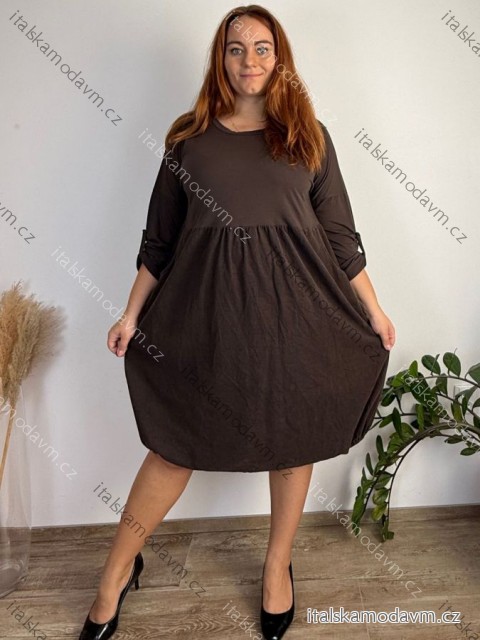 Šaty volnočasové teplé dlouhý rukáv dámské nadrozměr WENDY (50/52/54 ONE SIZE) ITALSKÁ MÓDA IM425540