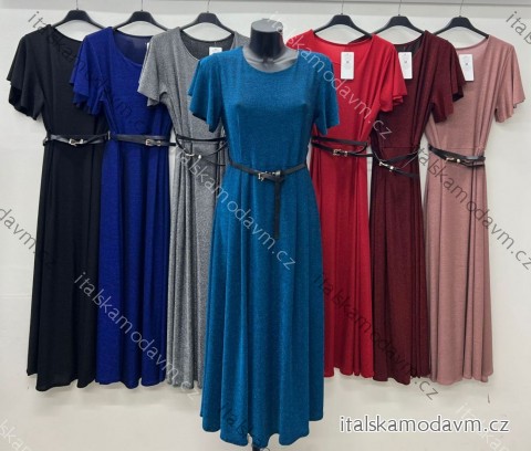 Šaty elegantní s páskem krátký rukáv dámské nadrozměr (46/48/50 ONE SIZE) ITALSKÁ MÓDA IM425706