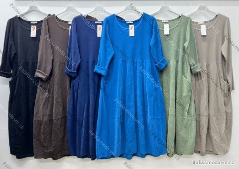 Šaty dlhé voľnočasové dlhý rukáv dámske nadrozmer (46/48/50 ONE SIZE) TALIANSKA MÓDA IM425715