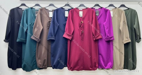 Šaty máslové dlouhý rukáv dámské nadrozměr (52/54/56 ONE SIZE) ITALSKÁ MÓDA IM425717