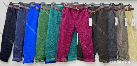 Nohavice mačkané volnočasové s opaskom dámske nadrozmer (44/46/48 ONE SIZE) TALIANSKA MÓDA IM425720