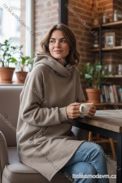 Šaty mikinové dlhý rukáv dámske nadrozmer (46/48/50 ONE SIZE) TALIANSKA MÓDA IMD25279