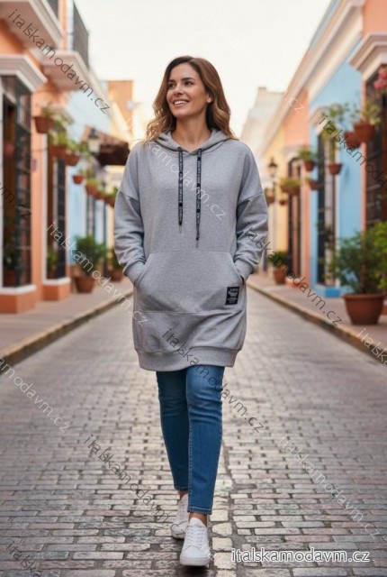 Mikina predĺžená s kapucňou dlhý rukáv dámska nadrozměr (46/48/50 ONE SIZE) TALIANSKA MÓDA IMD25283