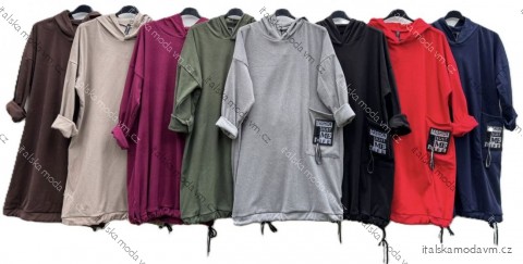 Šaty mikinové s kapucňou dlhý rukáv dámske nadrozmer (50/52/54 ONE SIZE) TALIANSKA MÓDA IMD25285
