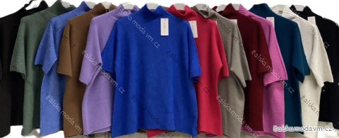 Svetr úpletový s rolákem krátký rukáv dámský nadrozměr (48/50/52 ONE SIZE) ITALSKÁ MÓDA IMC25472