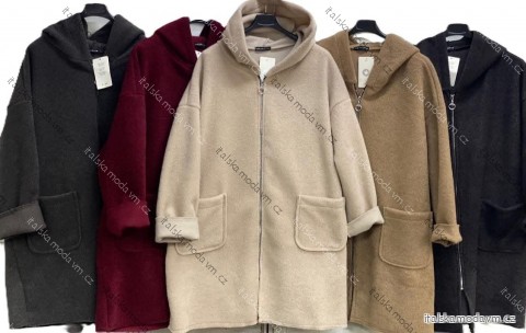 Kabát flaušový dlouhý rukáv dámský nadrozměr (54/56/58 ONE SIZE) ITALSKÁ MÓDA IMC25475