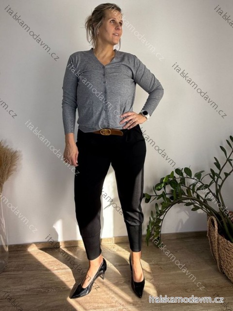 Tepláky/Kalhoty elegantné s opaskom dámske nadrozmer LUCIA  (40/42/44 ONE SIZE) TALIANSKA MÓDA IM425060/DUR  čierna